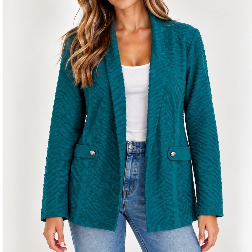 Ming Wang Textured Knit Blazer Jacket Quiet Luxury Old Money Professional Career